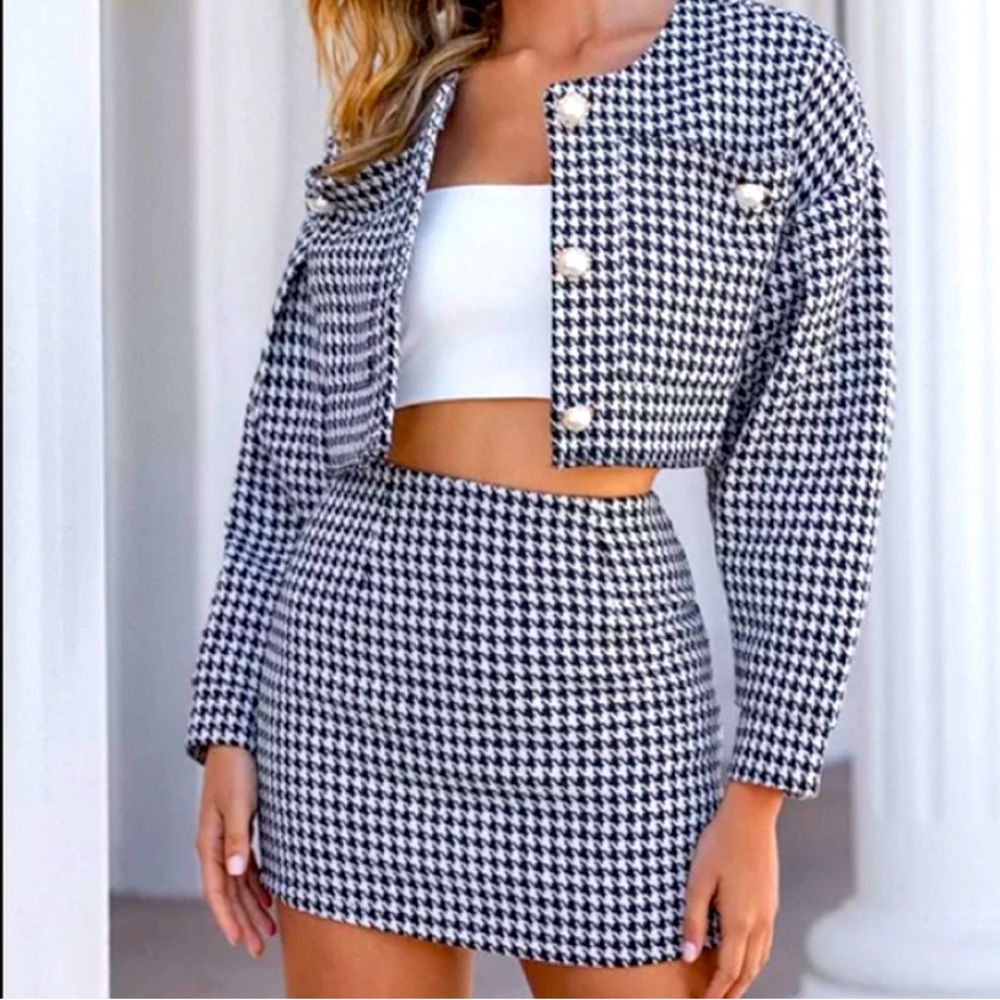 Oscar Street plaid skirt and jacket set